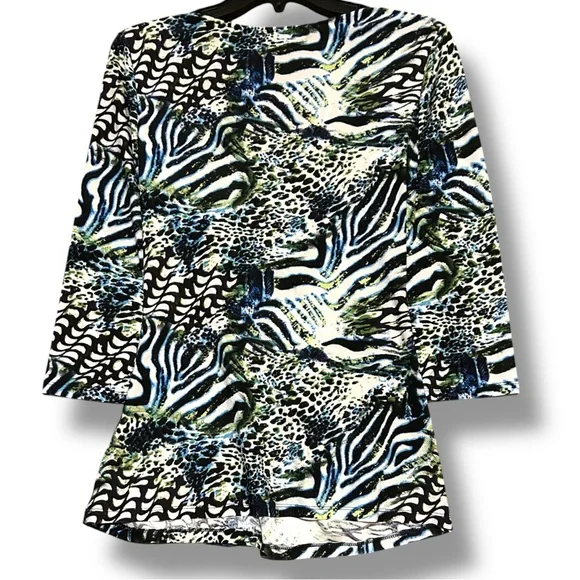 Milano Zebra and Leopard Print 3/4 Sleeve Ruching Top - Picture 9 of 11